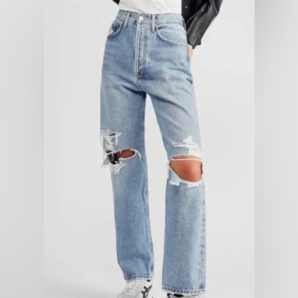 Agolde Denim - Agolde Light Wash Distressed High-Rise Jeans